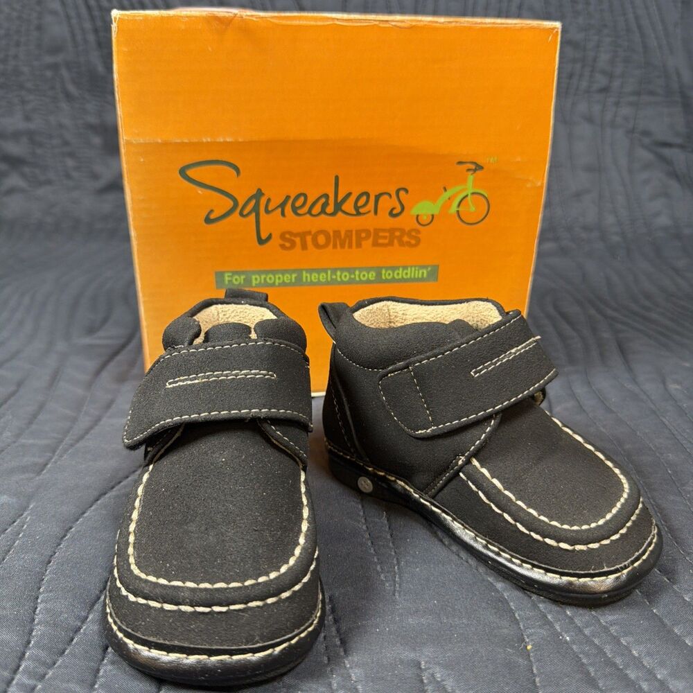 Squeakers Stompers Max Toddler Boots Size 3 Black Leather Squeaky Shoes NIB